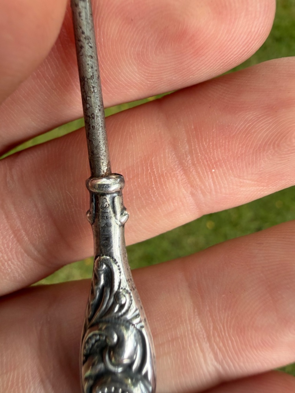 Antique Sterling Silver Art Nouveau Victorian Sewing Button Clothing Hook Ornate - Picture 6 of 10